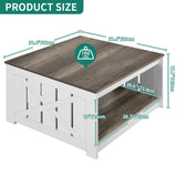 YITAHOME Coffee Table Farmhouse Coffee Table with Storage Rustic Wood Cocktail Table, Square Coffee Tables for Living Meeting Room with Half Open Storage Compartment, Grey Wash