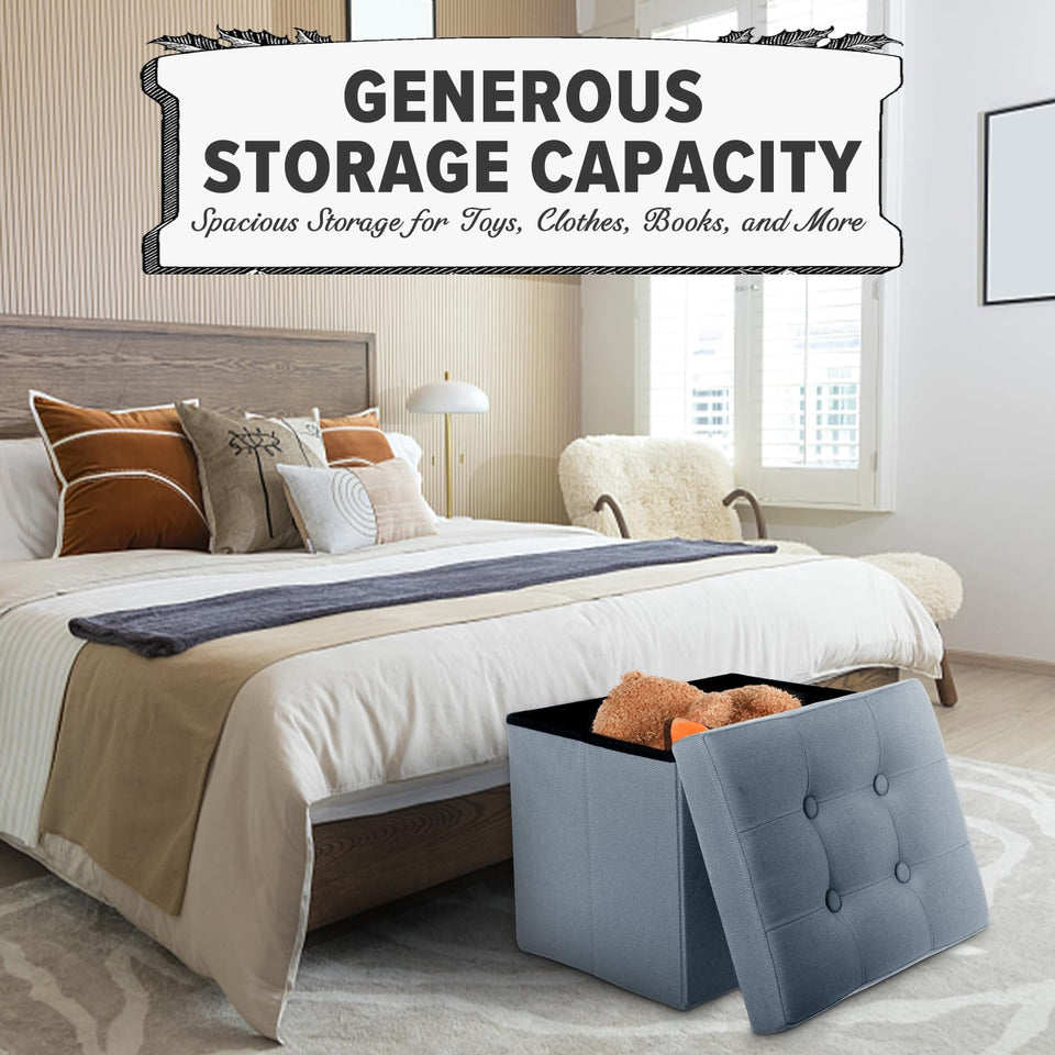 LINMAGCO Ottoman Storage Ottoman with Storage Small Foot Rest Stool Under Desk Stool Short Folding Footrest Linen Cloth Dark Gray 16X12X12IN