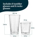 Libbey Ascent Tumbler and Rocks Drinking Glasses Set of 16, Glass Drinking Glasses with Curvature, Versatile Glassware Set for Parties and More