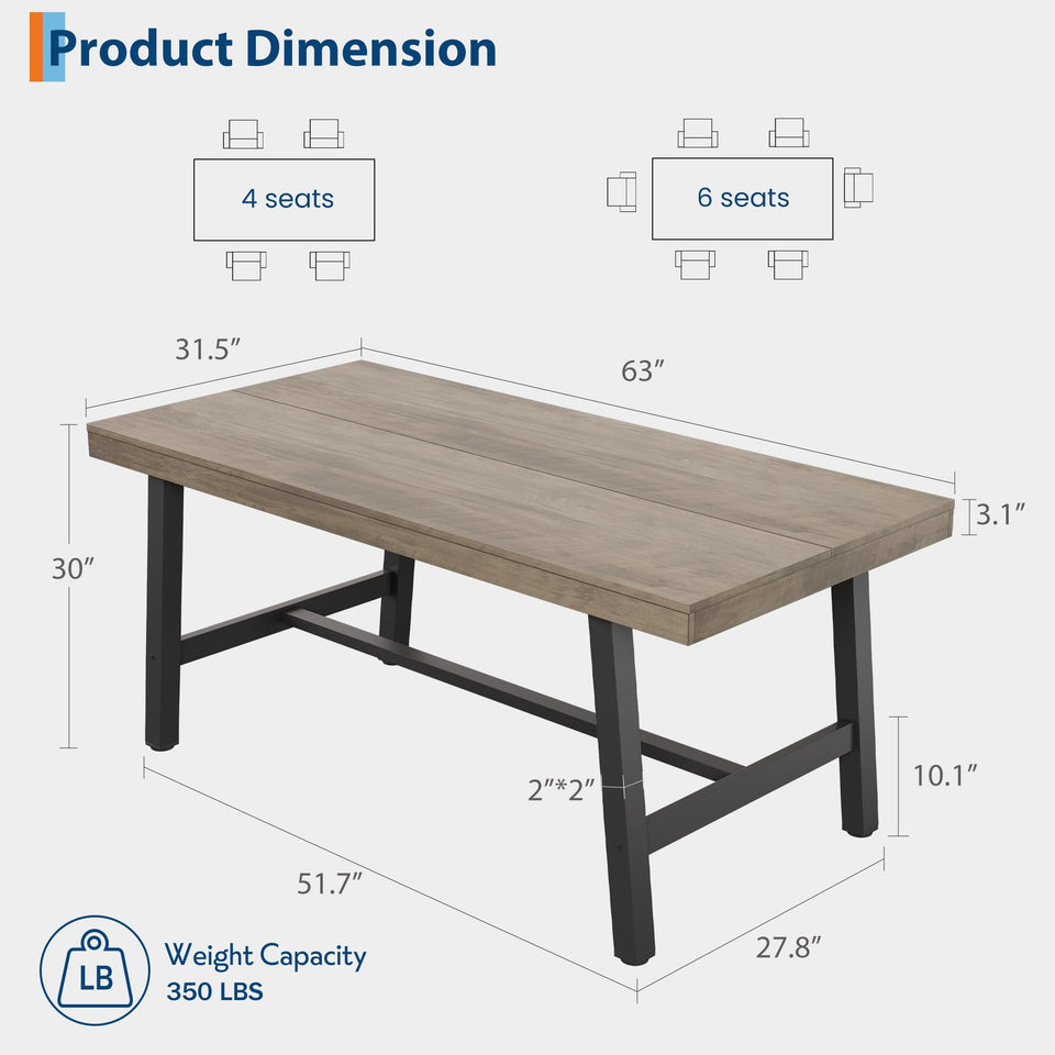GarveeHome Industrial Dining Table for 6-8 People, 70.87" Long Wooden Kitchen Table with Sturdy Metal Frame & Rustic Brown Finish (Brown, 70.87" Long)