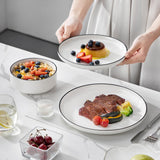 MALACASA Plates and Bowls Sets, 24 Pieces Modern Porcelain Dinnerware Set for 6 Ceramic Dishware Dishes White Kitchen Dinner Dining Ware Set wtih Black Rim Microwave and Dishwasher Safe, Series LUNA