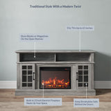 BELLEZE Traditional 58" Rustic TV Stand with 23" Electric Fireplace Heater with Sound, Media Entertainment Center Console Table for TV up to 65" with Open Storage Shelves and Cabinets - Espresso