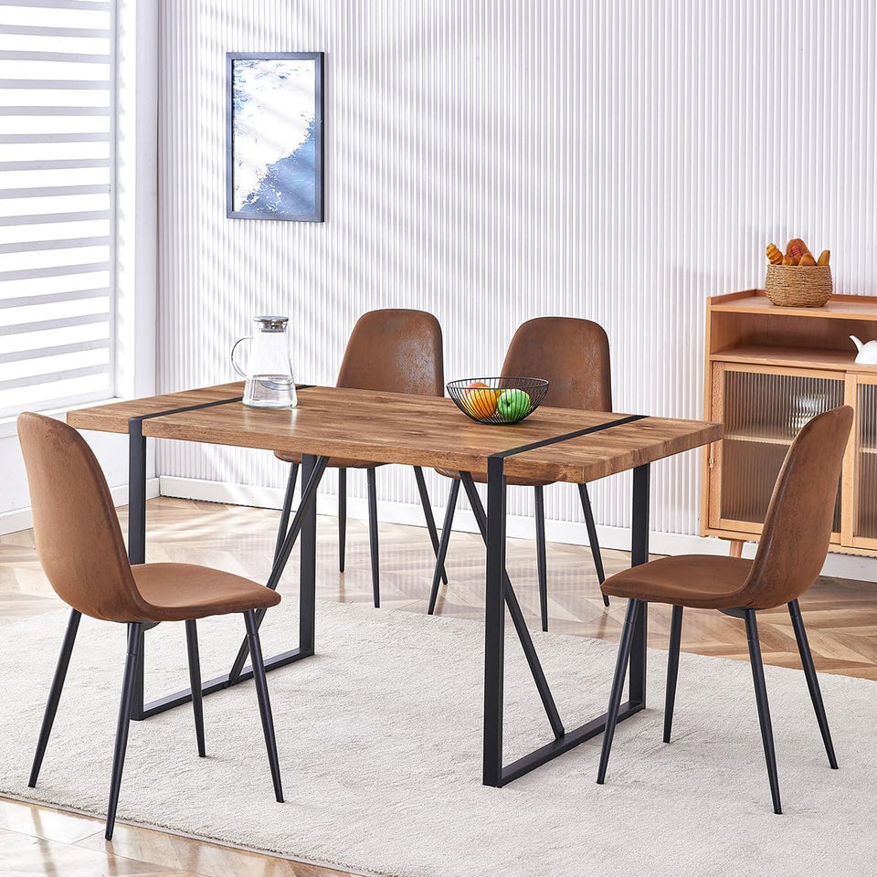 MUUOKY Dining Table Set for 4, Modern 55'' Wood Dinette Table Set for 4 with Fabric Dining Chairs,Table and Chairs Set of 4,Ideal for Kitchen Dining Room
