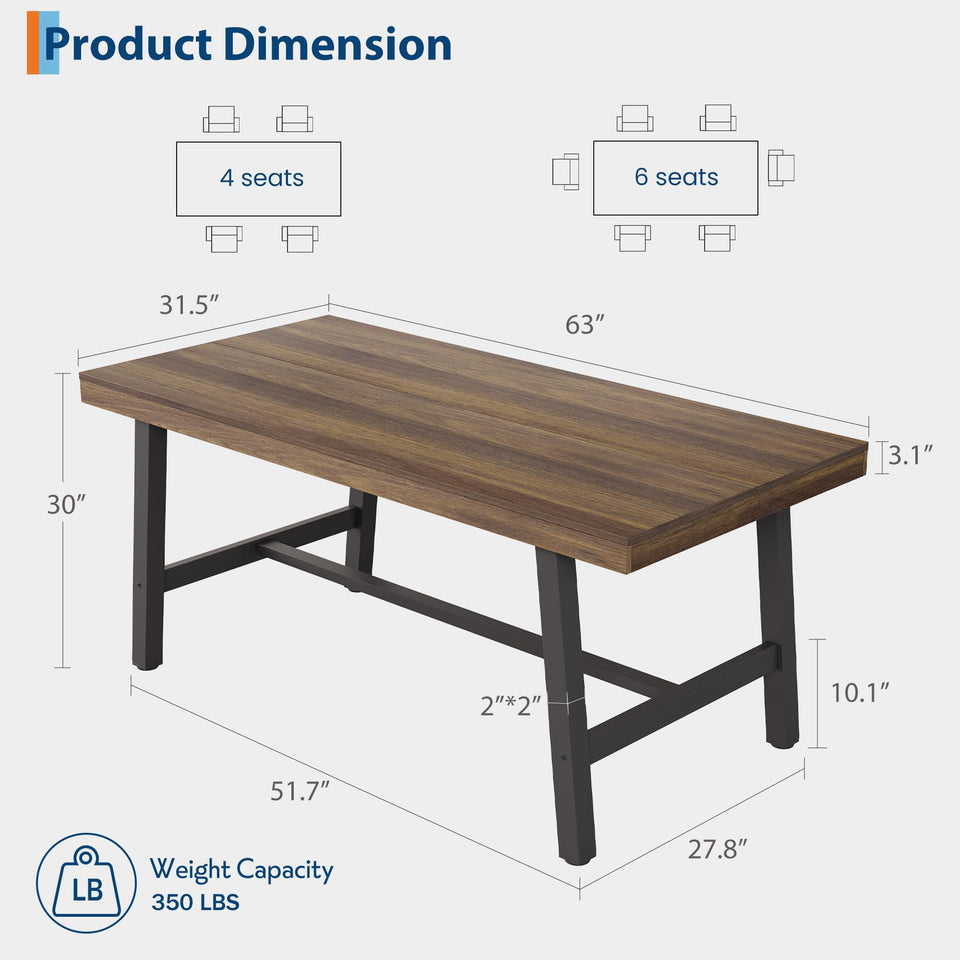 GarveeHome Industrial Dining Table for 6-8 People, 70.87" Long Wooden Kitchen Table with Sturdy Metal Frame & Rustic Brown Finish (Brown, 70.87" Long)