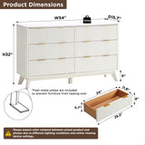 T4TREAM Fluted 7 Drawers Dresser, 54" Wide Modern Chest of Drawers with Faux Marble Top, Curved Profile Design, Dresser TV Stand, Wood Drawer Organizer for Bedroom, Living Room, Hallway, Natural Oak