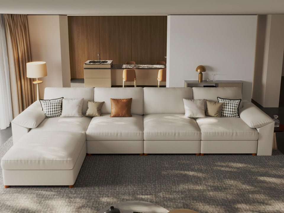 EASE MOOSE Leather Sectional Couch, Oversized Modular Sectional Sofas, Wide Deep Seat Modular Couch, Scratch Resistant Faux Leather Material, L Shaped Sofa for Big Spaces,Beige