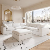 160.6" Cloud Couch Modular Sectional Sofa for Livingroom,Oversized Convertible Sofa with Storage Ottomans,6 Seat Wide Couches,Cushion Covers Removable (Khaki, 6 Seater)