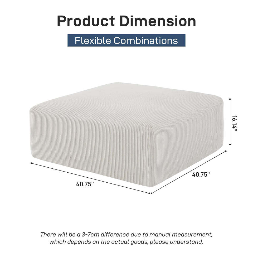 Sectional Cloud Boneless Sofa Couches for Living Room-113'' Beige 3 Seater U-Shaped Modern Lounge Couch-No Assembly Modular Corduroy Convertible Sponge Sleeper Sofas with Chaise for Home House