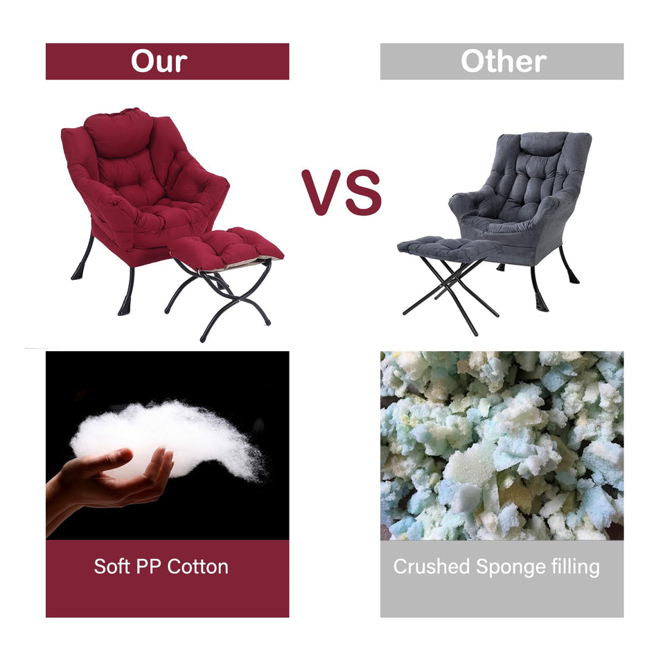 LITA Lazy Chair with Ottoman, Modern Accent Leisure Upholstered Lazy Sofa Armchair, Contemporary Lounge Reading Chair with Armrests and a Side Pocket for Living Room, Bedroom & Small Space, Dark Grey