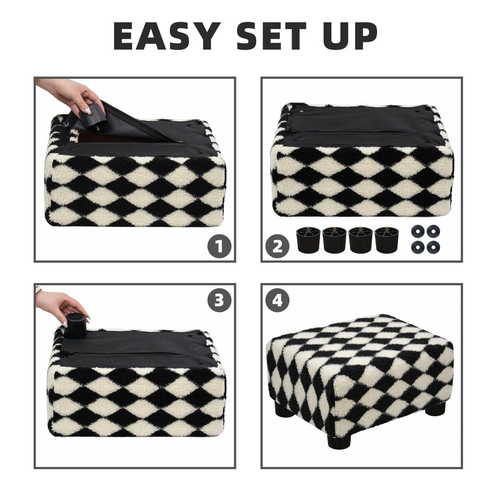 CAROLMADE Small Foot Stool Ottoman Footstool with Legs Under Desk Footrest for Living Room Bedroom and Office, Soft Ivory White