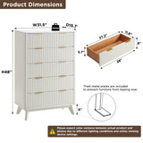 T4TREAM Fluted 7 Drawers Dresser, 54" Wide Modern Chest of Drawers with Faux Marble Top, Curved Profile Design, Dresser TV Stand, Wood Drawer Organizer for Bedroom, Living Room, Hallway, Natural Oak