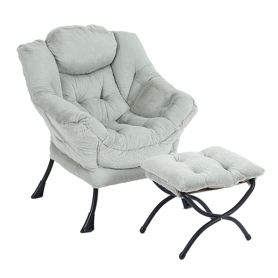 LITA Lazy Chair with Ottoman, Modern Accent Leisure Upholstered Lazy Sofa Armchair, Contemporary Lounge Reading Chair with Armrests and a Side Pocket for Living Room, Bedroom & Small Space, Dark Grey