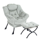 LITA Lazy Chair with Ottoman, Modern Accent Leisure Upholstered Lazy Sofa Armchair, Contemporary Lounge Reading Chair with Armrests and a Side Pocket for Living Room, Bedroom & Small Space, Dark Grey