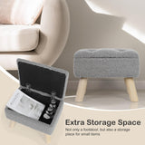 OGEMXU Storage Ottoman, Small Foot Stool Ottoman with Storage, Boucle Teddy Velvet Foot Rest with Padded Seat, Sturdy Wood Legs Stool for Living Room, Bedroom, Couch, Enterway (Cream)