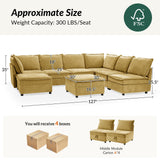 HULALA HOME 127'' Modular Sectional Sofa, Oversized U Shaped Couch with Storage Ottoman, Comfy Chenille Sofa with Deep Seat, 6 Seat Convertible Couches for Living Room, Beige