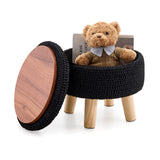 Wimarsbon Pouf Ottoman, 100% Cotton Knitted Boho Footstool, Round Footrest with Non-Skid Wood Legs, Home Décor Handmade Pouffe, Leisure Floor Step Stool for Living Room (Beige)