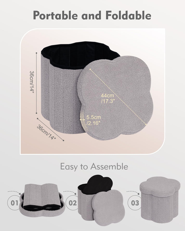 B FSOBEIIALEO Storage Ottoman Cube, Flowers Shaped Ottomans with Storage Foot Stool Footrest for Lving Room, Boucle Ottoman Seat for Dorm Room,Faux Teddy Fur, Cream White 12.6"x12.6"x12.6"