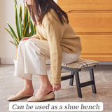 Foot Stool,Ottoman,Bamboo Small Sofa Foot Rest Under Desk,Extra Seating for Living Room, Bedroom and Kitchen(Brown Stool Legs - Beige Surface)