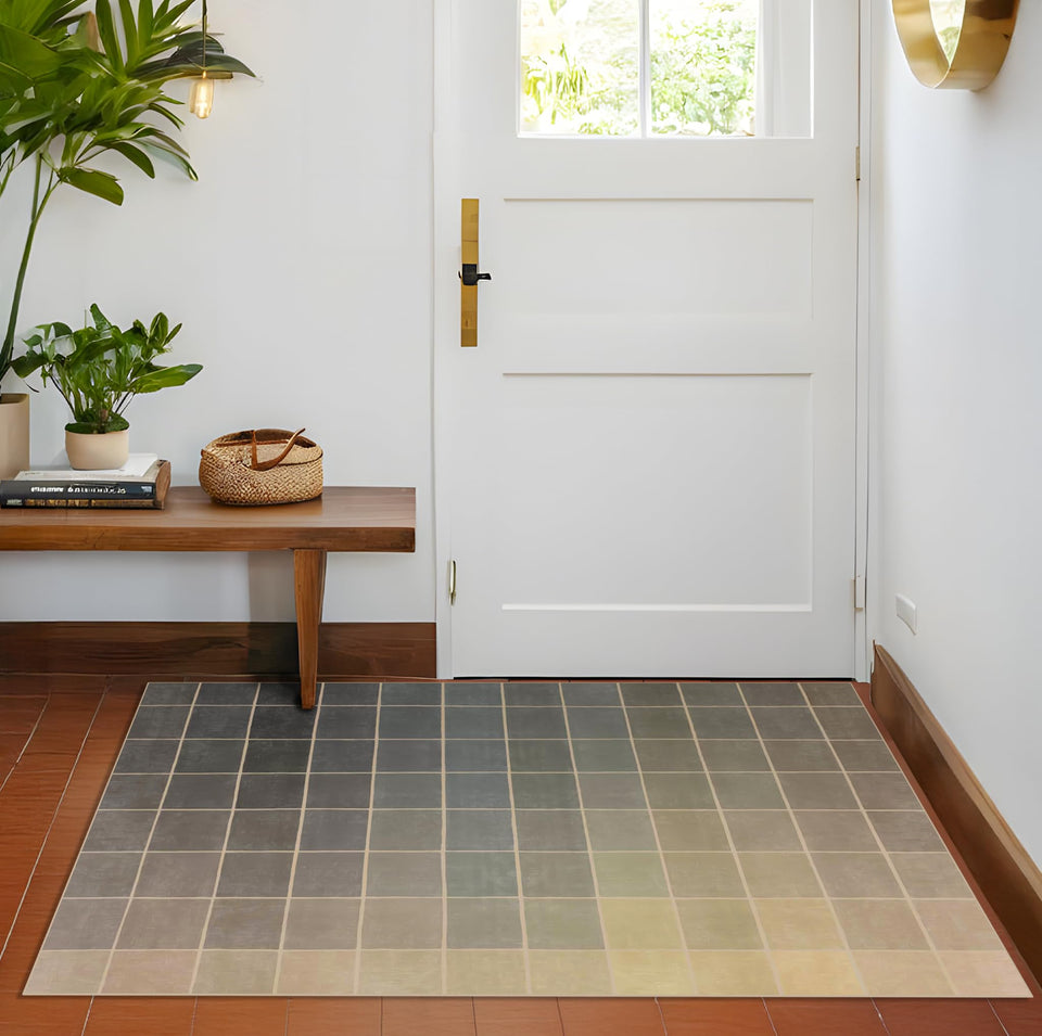 Neutral Living Room Rug - 10x14 Farmhouse Beige Brown Large Area Rug for Dining Room, Bedroom, Low Pile Lightweight Washable