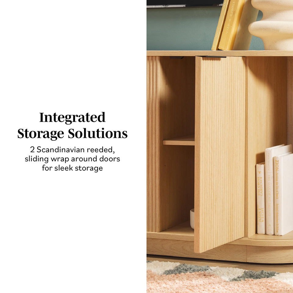 Walker Edison Chloe Reeded TV Stand with Fireplace Insert, 75 Inch, 70 Inch, Coastal Oak