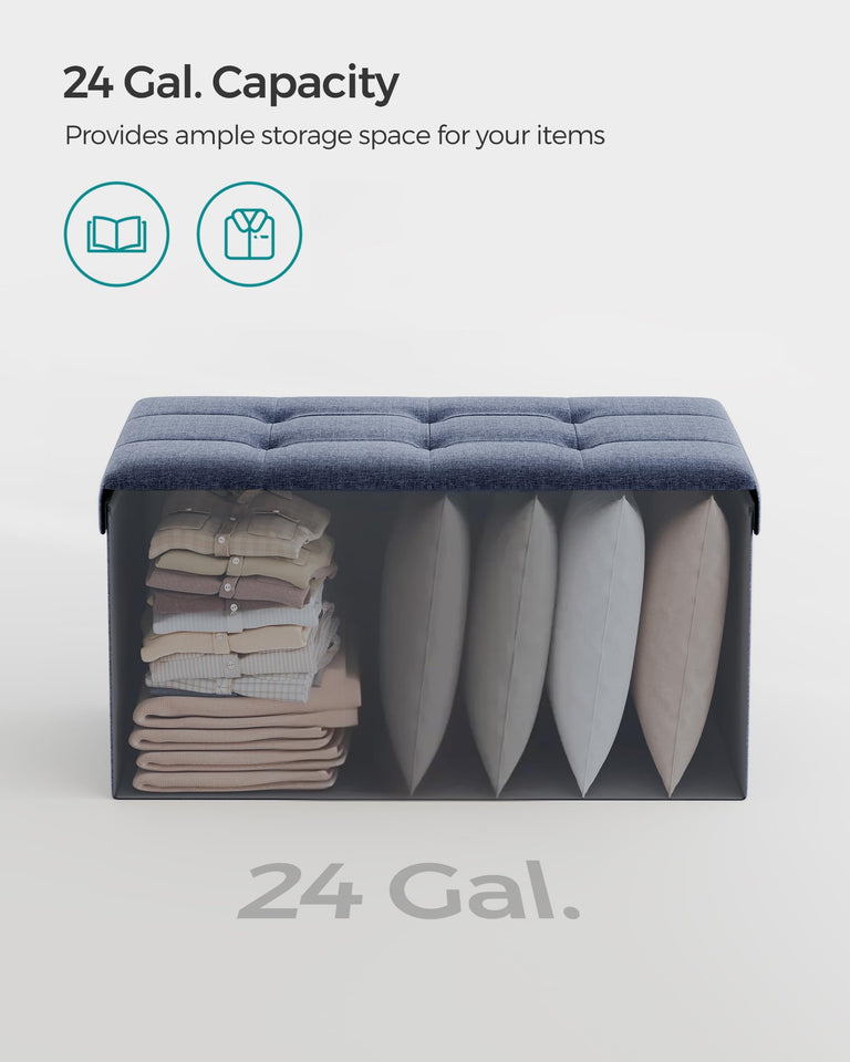 SONGMICS MAZIE Collection - 43 Inches Folding Storage Ottoman Bench, Ottoman Foot Rest, End of Bed Bench, Storage Chest, Load 660 lb, for Living Room, Bedroom, Entryway, Dark Gray ULSF77K