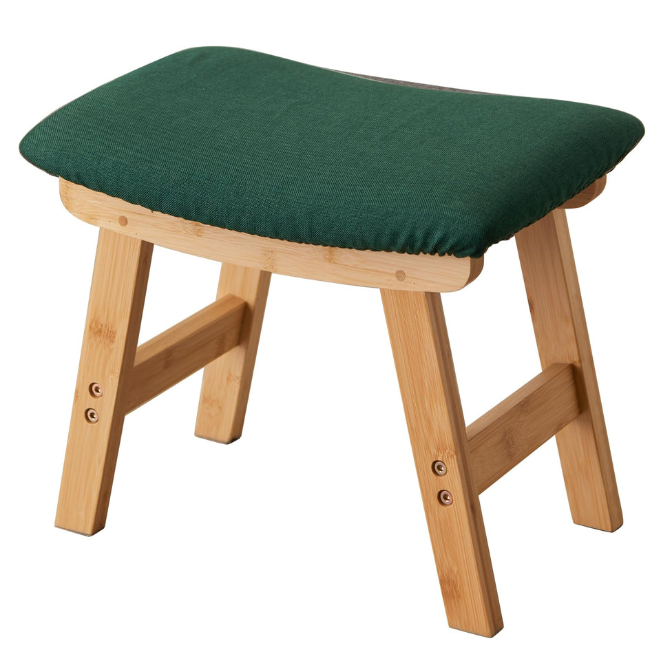 Foot Stool,Ottoman,Bamboo Small Sofa Foot Rest Under Desk,Extra Seating for Living Room, Bedroom and Kitchen(Brown Stool Legs - Beige Surface)