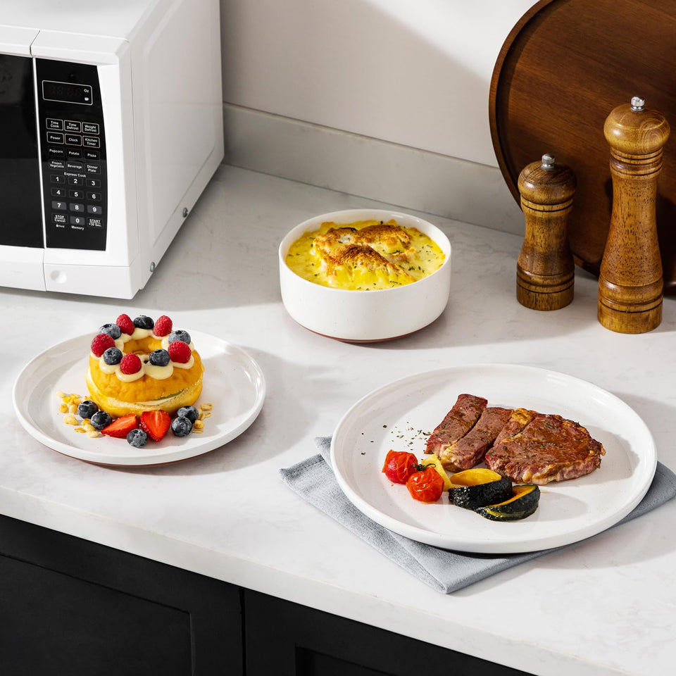 MALACASA Plates and Bowls Sets, 24 Pieces Modern Ceramic Dinnerware Set for 8 Kitchen Stoneware Dishes Dishware Set Microwave and Dishwasher Safe, White, Series TARA