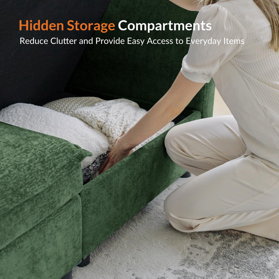 HULALA HOME 127'' Modular Sectional Sofa, Oversized U Shaped Couch with Storage Ottoman, Comfy Chenille Sofa with Deep Seat, 6 Seat Convertible Couches for Living Room, Beige