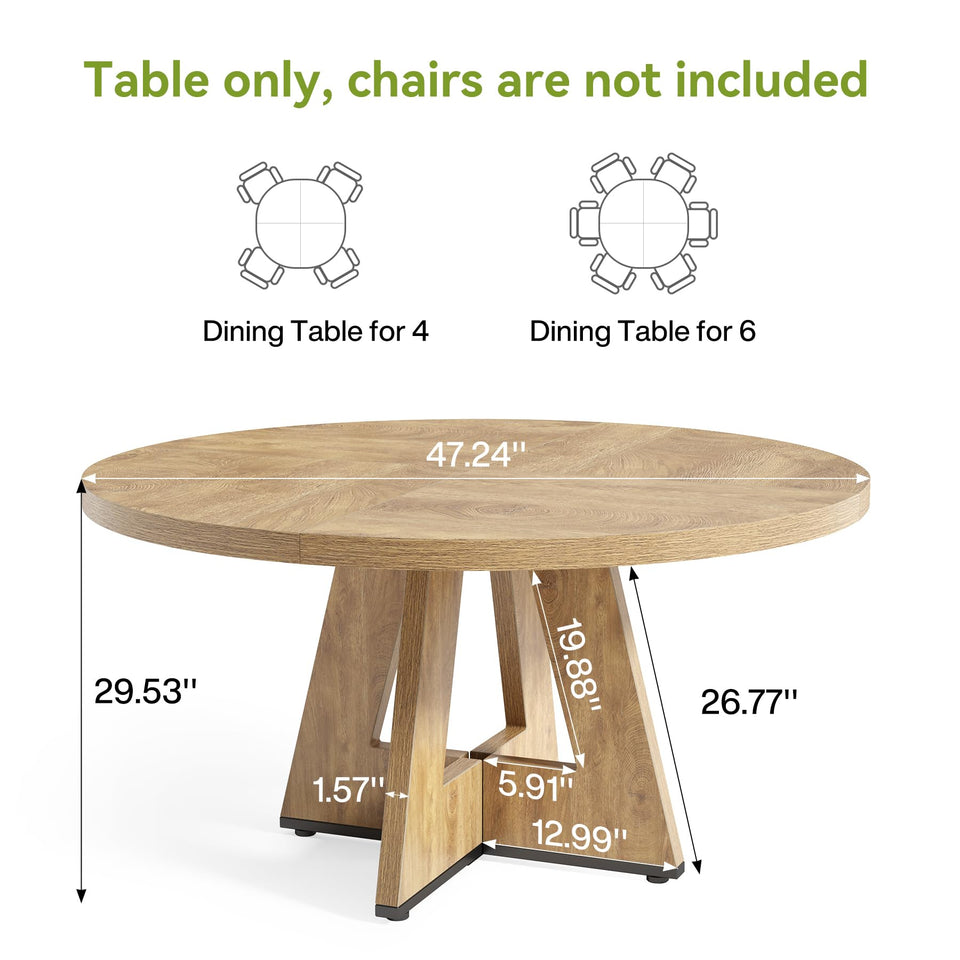 LITTLE TREE Round Dining Table for 4-6 People, 47 Inches Dining Room Table with Wooden Pedestal Base, Brown Dinner Tables, Circle Kitchen Tables for Dining Room, Kitchen, Living Room(Table Only)