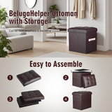 Storage Ottoman Foot Rest Stool, Foldable Leather Footstool Storage Bench with Thicker Foam Padded Seat. Foot Rest Under Desk for Living Room Bedroom 350 lbs, 17x13x13 in, Brown