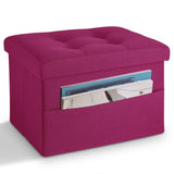 LINMAGCO Ottoman Storage Ottoman with Storage Small Foot Rest Stool Under Desk Stool Short Folding Footrest Linen Cloth Dark Gray 16X12X12IN