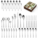 KINGSTONE Hammered Silverware Set, Flatware Set, 18/10 Stainless Steel Premium Cutlery with Unique Ripple Handles Design Mirror Polished - Dishwasher Safe (40-Piece)