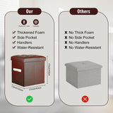 Storage Ottoman Foot Rest Stool, Foldable Leather Footstool Storage Bench with Thicker Foam Padded Seat. Foot Rest Under Desk for Living Room Bedroom 350 lbs, 17x13x13 in, Brown