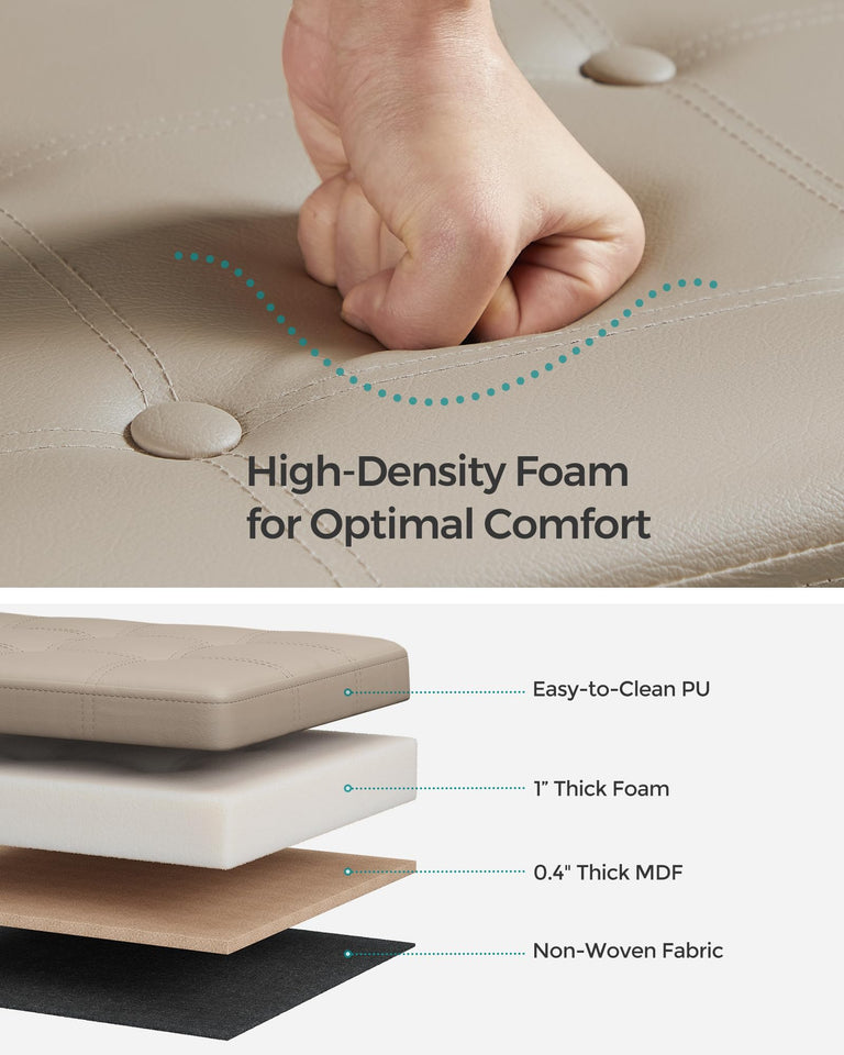 SONGMICS MAZIE Collection - 43 Inches Folding Storage Ottoman Bench, Ottoman with Storage, Foot Rest Stool, Load 660 lb, for Living Room, Synthetic Leather, Black ULSF701