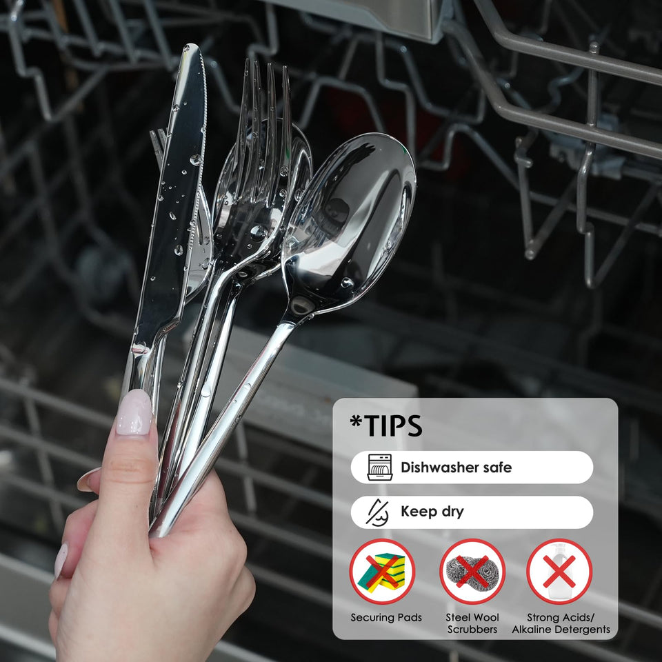 KINGSTONE Silverware Set, 60-Piece Forged Flatware Set Cutlery Set Premium Stainless Steel, Service for 12, for Kitchen, Home, Wedding, Party, Mirror Polished and Dishwasher Safe