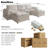 EASE MOOSE Leather Sectional Couch, Oversized Modular Sectional Sofas, Wide Deep Seat Modular Couch, Scratch Resistant Faux Leather Material, L Shaped Sofa for Big Spaces,Beige