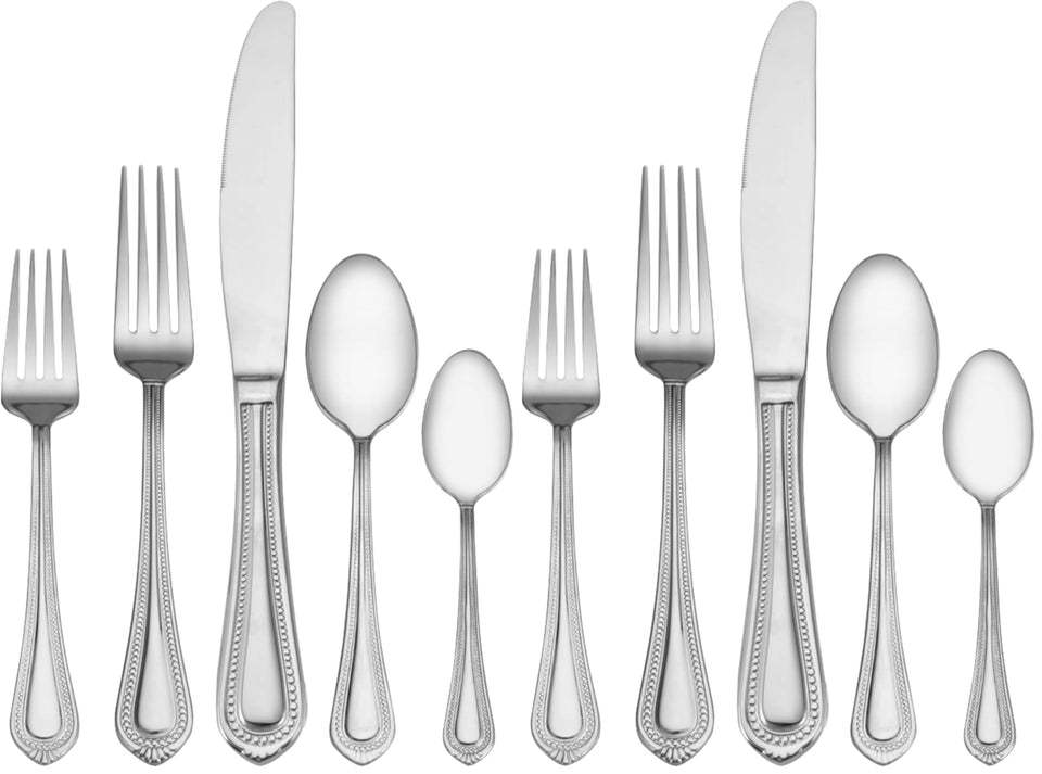 Mikasa Regent Bead 65-Piece Flatware Set for 12, 18/10 Stainless Steel Silverware with Full Service and Serving Utensils, Classic Beaded Edge Design