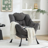 Welnow Lazy Chair with Ottoman, Modern Lounge Accent Chair with Armrests and a Side Pocket, Leisure Sofa Armchair, Reading Armchair with Footrest for Small Space, Dark Grey