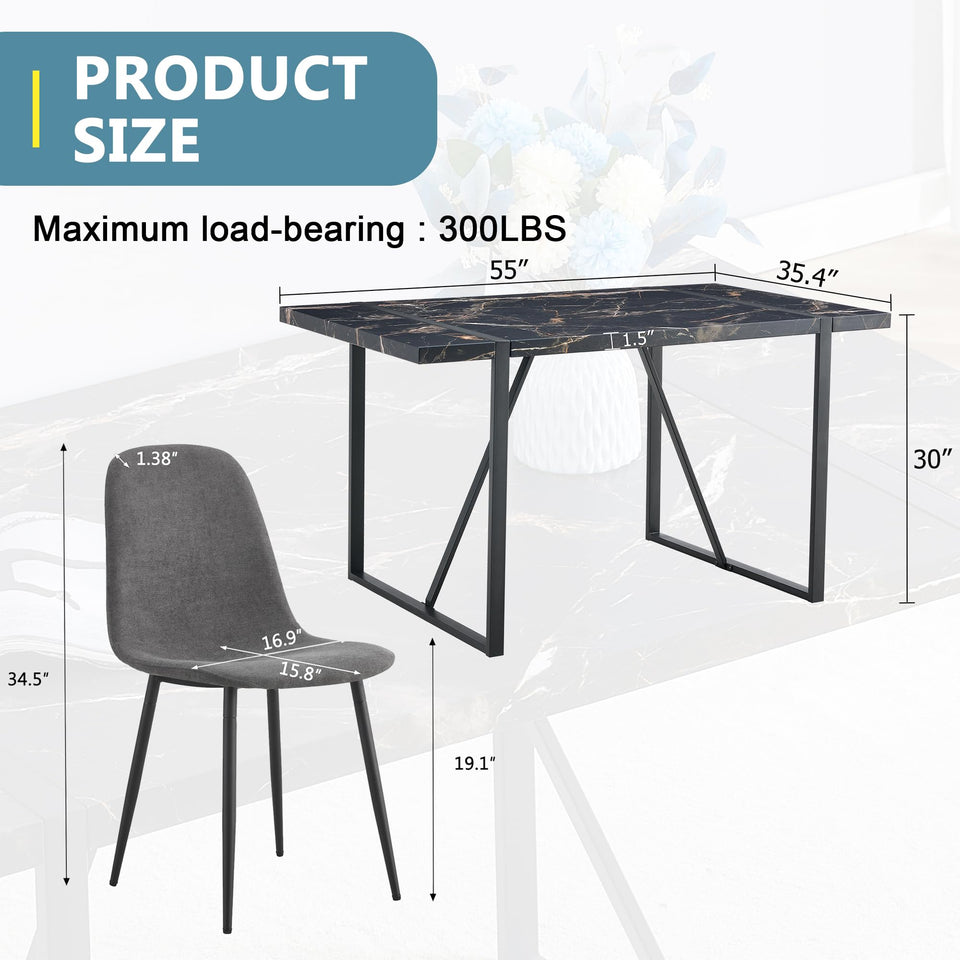 MUUOKY Dining Table Set for 4, Modern 55'' Wood Dinette Table Set for 4 with Fabric Dining Chairs,Table and Chairs Set of 4,Ideal for Kitchen Dining Room