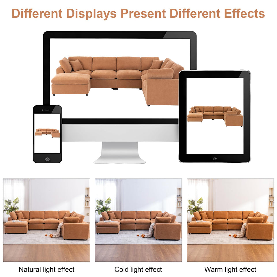 Tmsan 129.3" Oversized Modular Sectional Sofa, U Shaped Couch with Movable Ottoman, Large 7 Seat Corner Couches for Living Room, Spacious Space, Beige