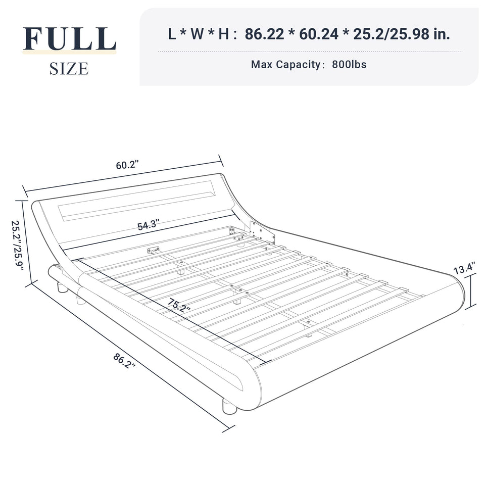 Allewie Queen Size LED Platform Bed Frame with Adjustable Headboard/No Box Spring Need/Easy Assembly/Faux Leather in Black
