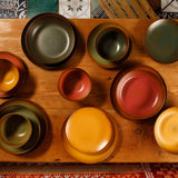 Bloomhouse Santorini Mist Double Bowl Terracotta Reactive Glaze Plates and Bowls Dinnerware Set - Amber, Service for Four (16pcs)
