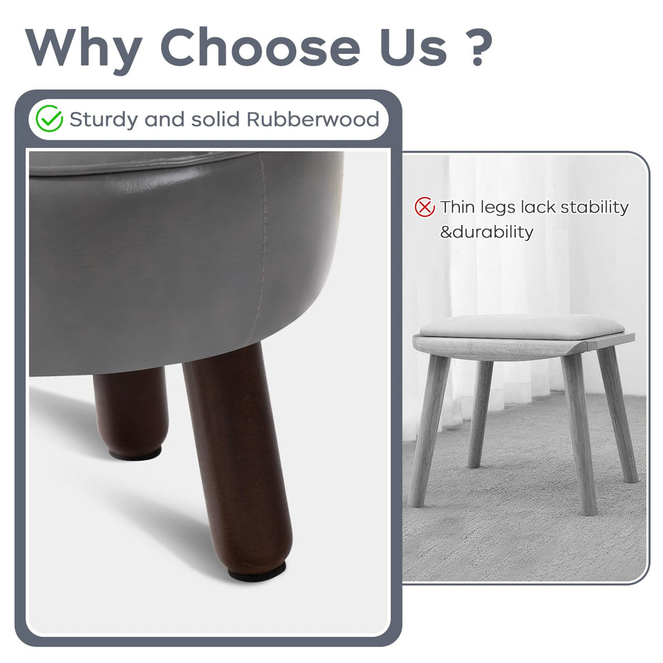 oakvivo 13in Small Foot Stool Ottoman, Round Faux Leather Foot Rest for Couch, Under Desk Pouf Footstool Footrest with Non-Skid Rubber Legs for Ling Room, Bedroom, 13''L x 13''W x 10.2''H, Green