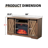 AMERLIFE Fireplace TV Stand with Sliding Barn Door for TVs up to 73", Farmhouse 63" Fireplace Entertainment Center with Storage Cabinets/Adjustable Shelves, Distressed White & Barnwood