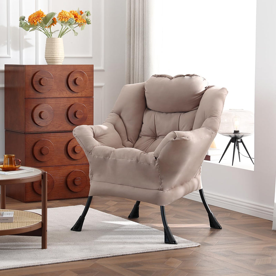 Welnow Lazy Chair with Ottoman, Modern Lounge Accent Chair with Armrests and a Side Pocket, Leisure Sofa Armchair, Reading Armchair with Footrest for Small Space, Dark Grey