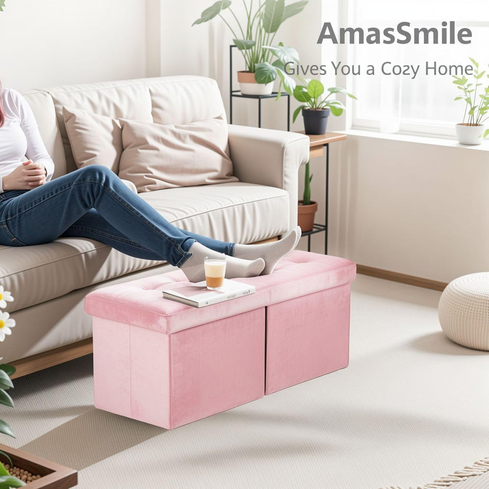 AmasSmile Footrest Ottoman Bench with Storage,34Inch Black Leather Footstool, Coffee Table, Padded Seat, Storage Chest,Blanket Store with Flipping Lid for Livingroom and Bedroom