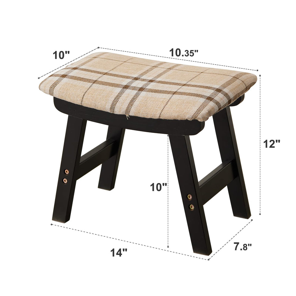 Foot Stool,Ottoman,Bamboo Small Sofa Foot Rest Under Desk,Extra Seating for Living Room, Bedroom and Kitchen(Brown Stool Legs - Beige Surface)