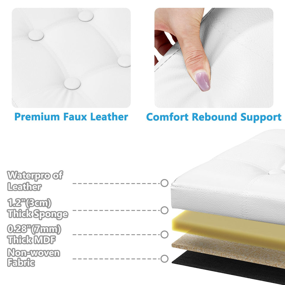 AmasSmile Storage Ottoman Folding Foot Rest Stool, Leather Footstool Bench, Short Ottoman Stool, Storage Foot Rest Store, Books (Black, 17" D x 13" W x 13" H)