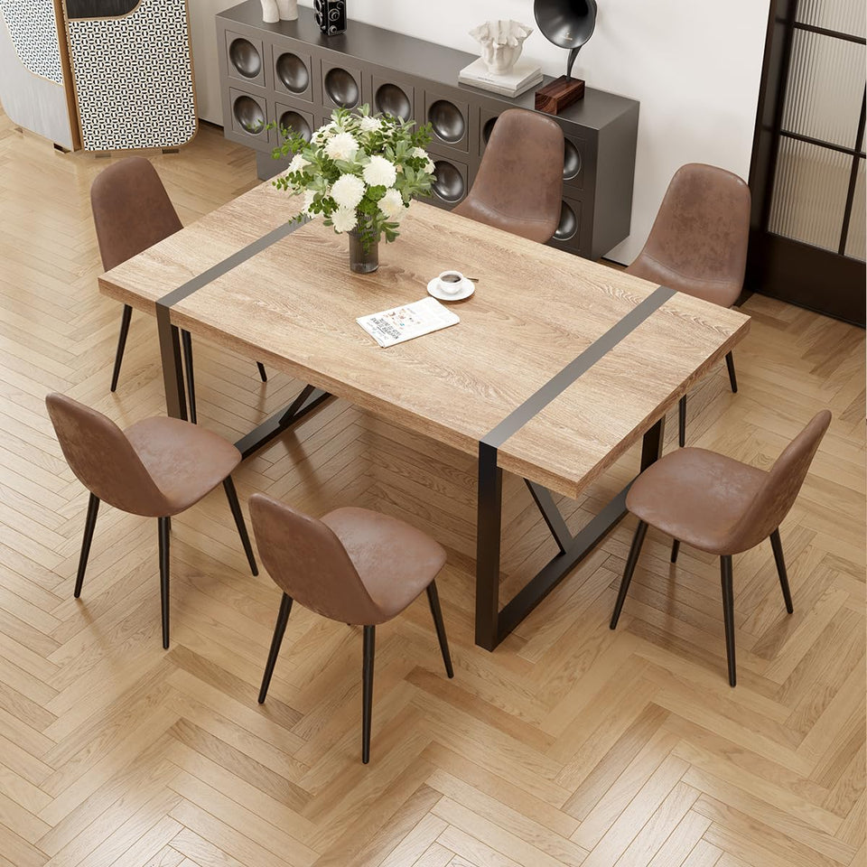 MUUOKY Dining Table Set for 4, Modern 55'' Wood Dinette Table Set for 4 with Fabric Dining Chairs,Table and Chairs Set of 4,Ideal for Kitchen Dining Room