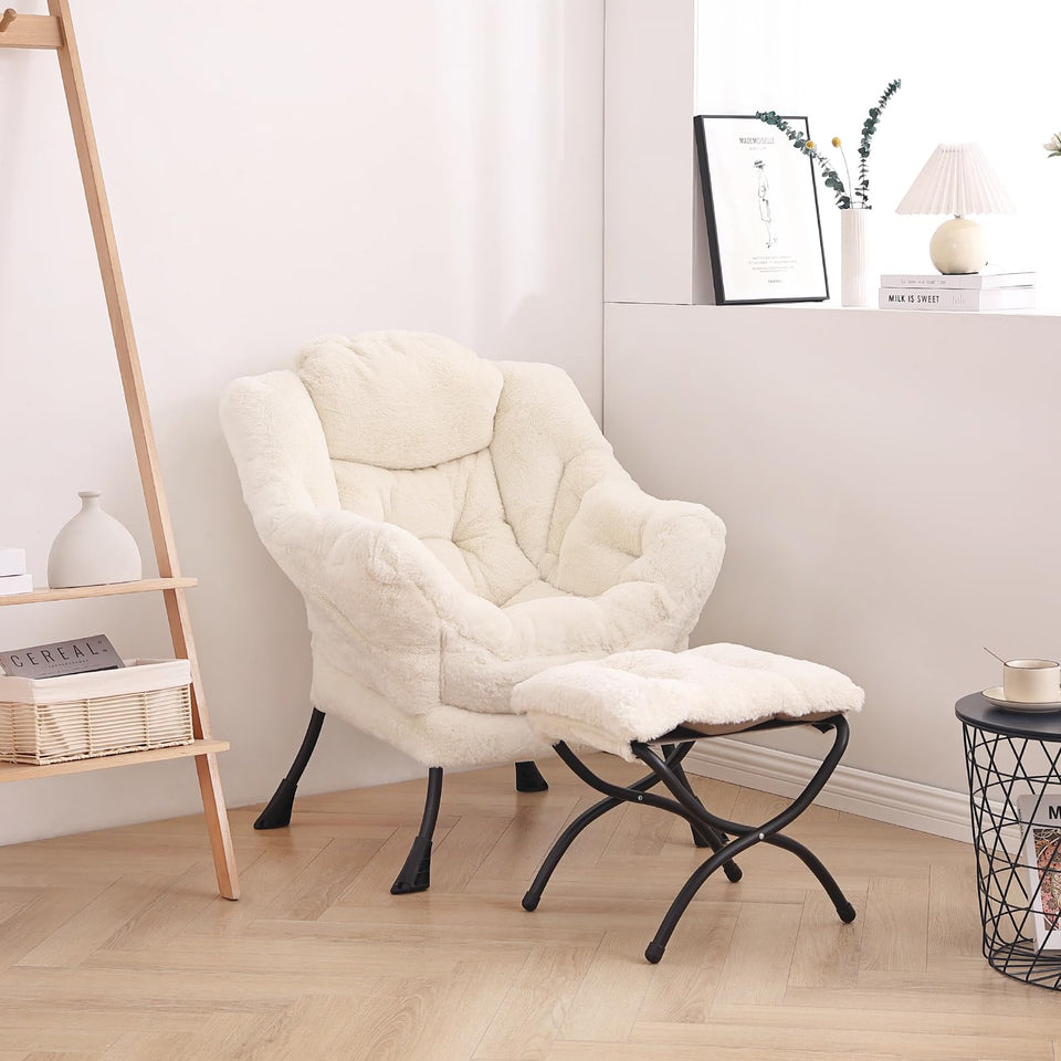 LITA Lazy Chair with Ottoman, Modern Accent Leisure Upholstered Lazy Sofa Armchair, Contemporary Lounge Reading Chair with Armrests and a Side Pocket for Living Room, Bedroom & Small Space, Dark Grey